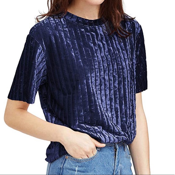 3/$15 Velvet Mesh Vertical Stripe Short Sleeve Tee - Picture 2 of 9